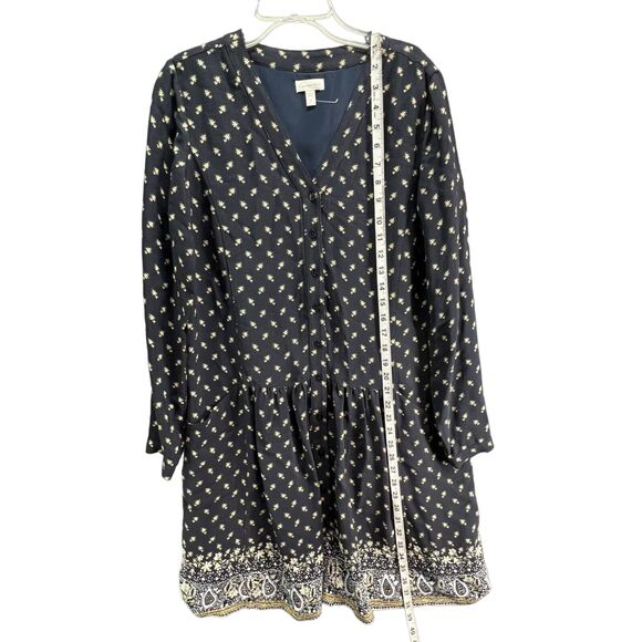 Garnet Hill Dress Womens XS Blue Floral Crepe Drop Waist Buttons Cottage Boho - Picture 9 of 16